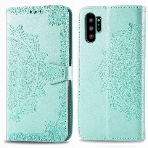 

For Galaxy Note10+ Halfway Mandala Embossing Pattern Horizontal Flip Leather Case with Holder & Card Slots & Wallet & Lanyard(Green)