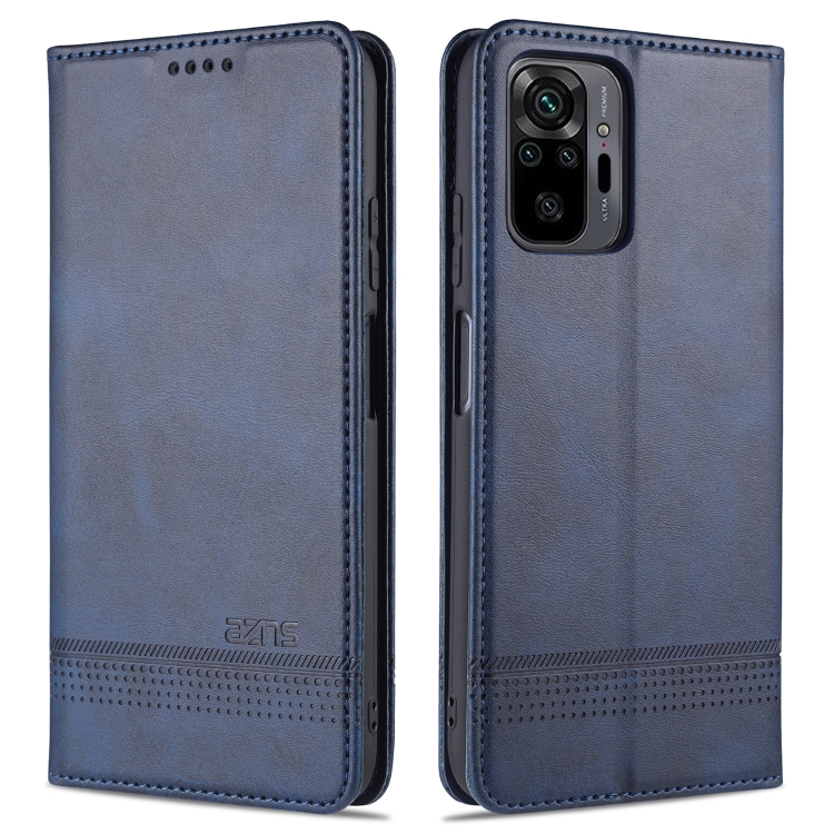 

For Xiaomi Redmi Note 10 Pro AZNS Magnetic Calf Texture Horizontal Flip Leather Case with Card Slots & Holder & Wallet(Dark Blue)