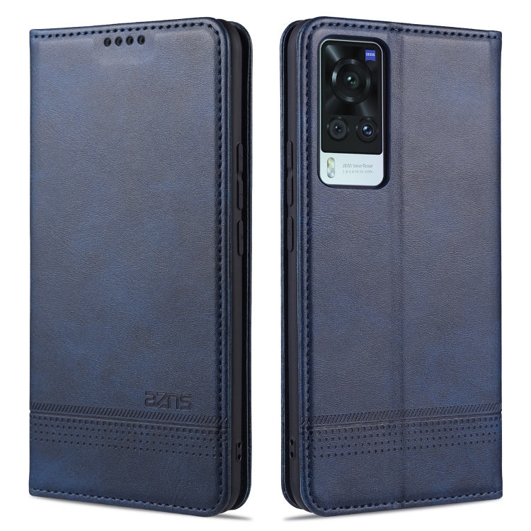 

For vivo X60 Pro AZNS Magnetic Calf Texture Horizontal Flip Leather Case with Card Slots & Holder & Wallet(Dark Blue)