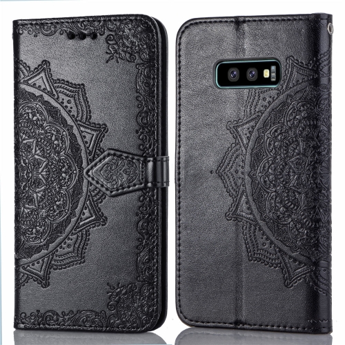 

For Galaxy S10e Halfway Mandala Embossing Pattern Horizontal Flip Leather Case with Holder & Card Slots & Wallet & Lanyard(Black)
