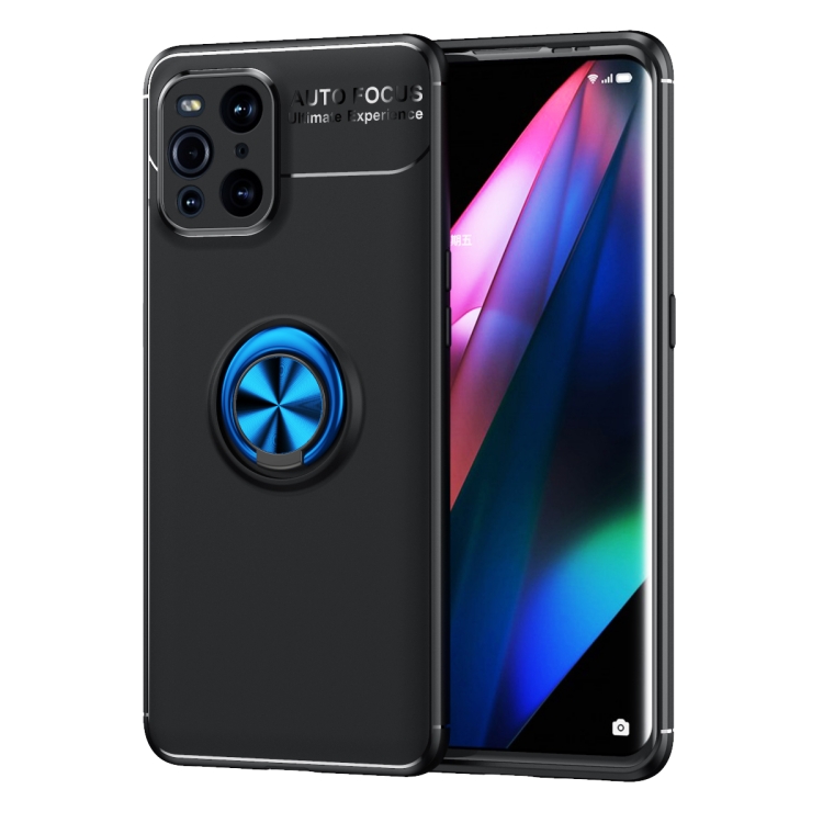 

For OPPO Find X3 Metal Ring Holder 360 Degree Rotating TPU Case(Black+Blue)