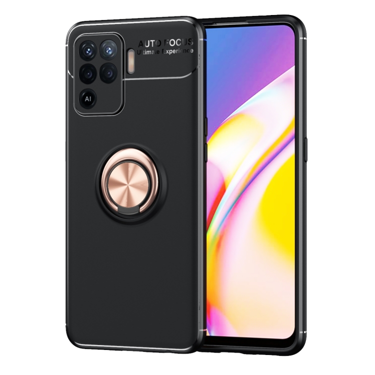 

For OPPO A94 Metal Ring Holder 360 Degree Rotating TPU Case(Black+Rose Gold)