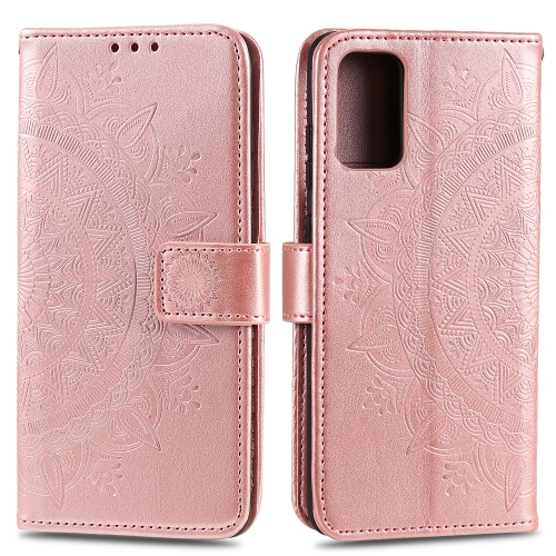 

For Samsung Galaxy A02s Totem Flower Embossed Horizontal Flip TPU + PU Leather Case with Holder & Card Slots & Wallet(Rose Gold)