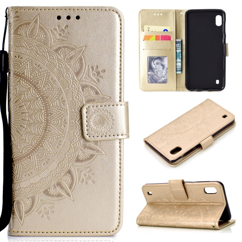 

For Samsung Galaxy A10 Totem Flower Embossed Horizontal Flip TPU + PU Leather Case with Holder & Card Slots & Wallet(Gold)
