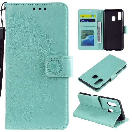 

For Samsung Galaxy A20e Totem Flower Embossed Horizontal Flip TPU + PU Leather Case with Holder & Card Slots & Wallet(Green)