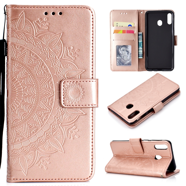 

For Samsung Galaxy A30 Totem Flower Embossed Horizontal Flip TPU + PU Leather Case with Holder & Card Slots & Wallet(Rose Gold)