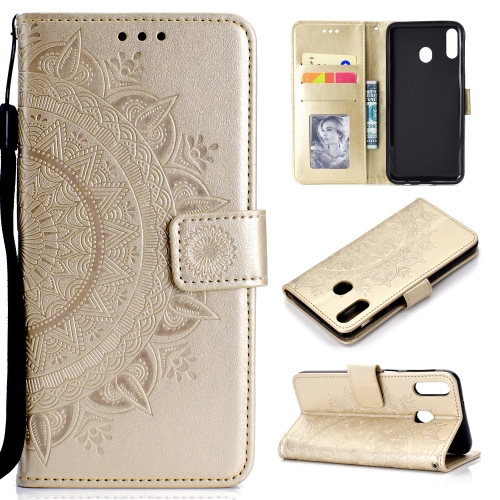 

For Samsung Galaxy A40 Totem Flower Embossed Horizontal Flip TPU + PU Leather Case with Holder & Card Slots & Wallet(Gold)