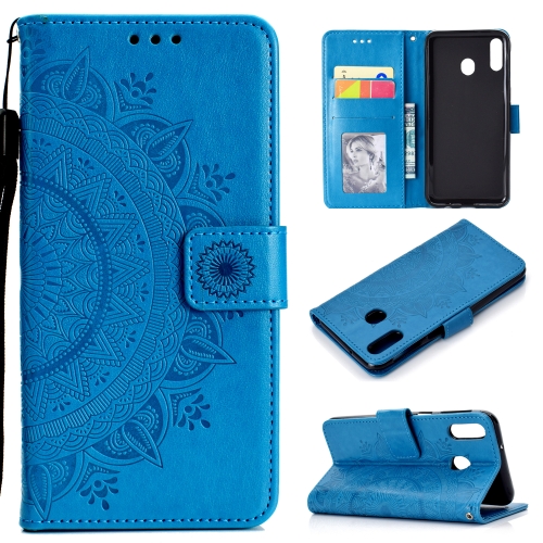 

For Samsung Galaxy A40 Totem Flower Embossed Horizontal Flip TPU + PU Leather Case with Holder & Card Slots & Wallet(Blue)