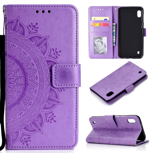 

For Samsung Galaxy M10 Totem Flower Embossed Horizontal Flip TPU + PU Leather Case with Holder & Card Slots & Wallet(Purple)