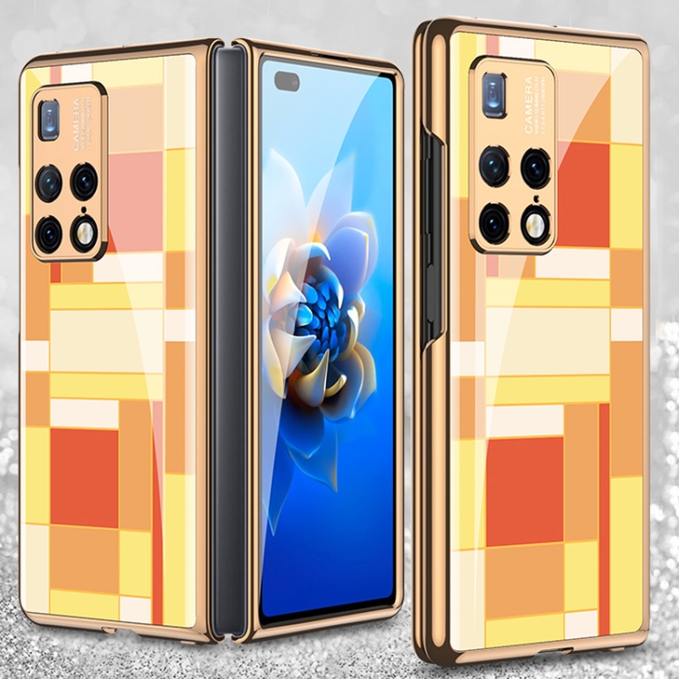 

For Huawei Mate X2 GKK Electroplating Painted 9H Tempered Glass Case(Orange Yellow Grid)