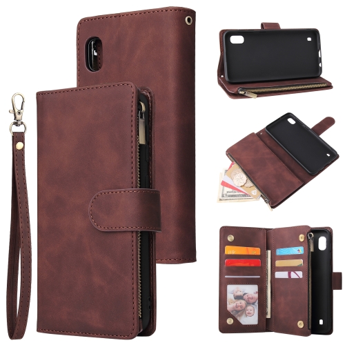 

For Galaxy A10 Multifunctional Retro Frosted Horizontal Flip Leather Case with Card Slot & Holder & Zipper Wallet & Photo Frame & Lanyard(Coffee)