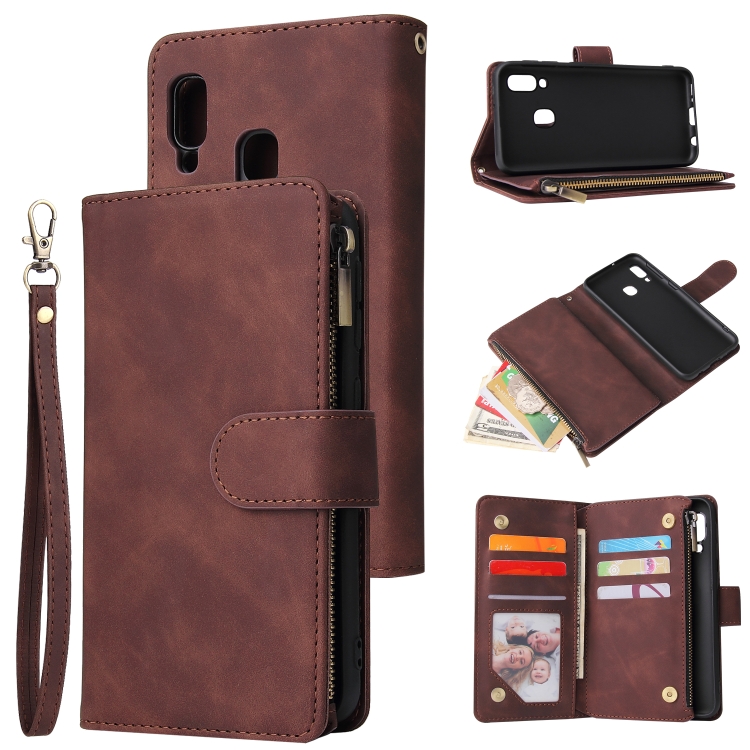 

For Galaxy A20e Multifunctional Retro Frosted Horizontal Flip Leather Case with Card Slot & Holder & Zipper Wallet & Photo Frame & Lanyard(Coffee)