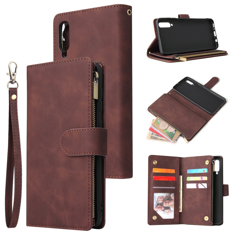 

For Galaxy A70 Multifunctional Retro Frosted Horizontal Flip Leather Case with Card Slot & Holder & Zipper Wallet & Photo Frame & Lanyard(Coffee)
