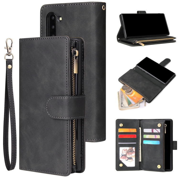 

For Galaxy Note 10 Multifunctional Retro Frosted Horizontal Flip Leather Case with Card Slot & Holder & Zipper Wallet & Photo Frame & Lanyard(Black)