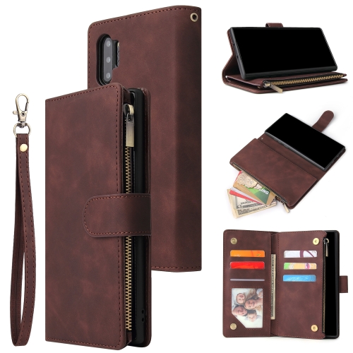 

For Galaxy Note 10+ Multifunctional Retro Frosted Horizontal Flip Leather Case with Card Slot & Holder & Zipper Wallet & Photo Frame & Lanyard(Coffee)