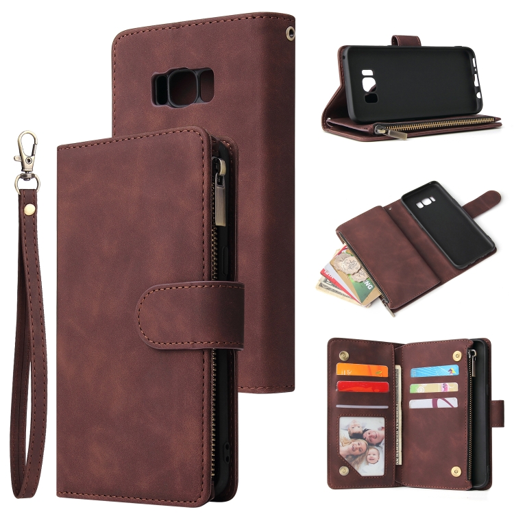 

For Galaxy S8 Multifunctional Retro Frosted Horizontal Flip Leather Case with Card Slot & Holder & Zipper Wallet & Photo Frame & Lanyard(Coffee)