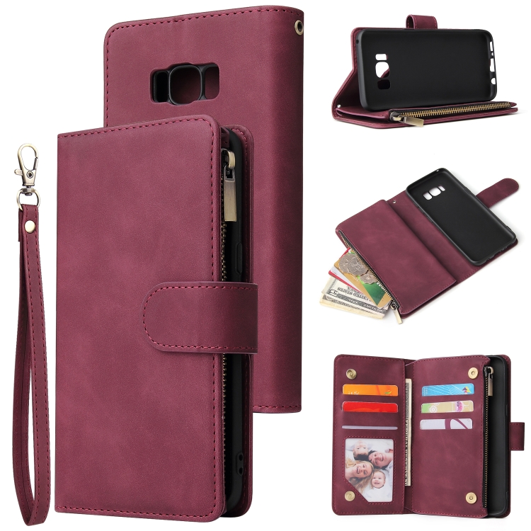 

For Galaxy S8+ Multifunctional Retro Frosted Horizontal Flip Leather Case with Card Slot & Holder & Zipper Wallet & Photo Frame & Lanyard(Red Wine)