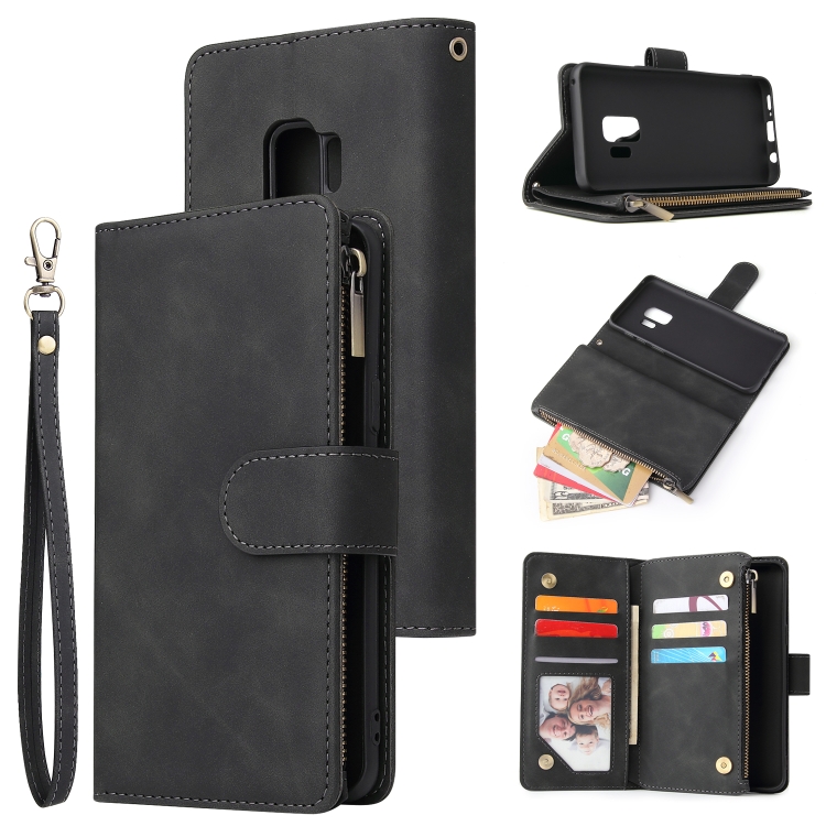 

For Galaxy S9+ Multifunctional Retro Frosted Horizontal Flip Leather Case with Card Slot & Holder & Zipper Wallet & Photo Frame & Lanyard(Black)