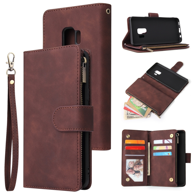 

For Galaxy S9+ Multifunctional Retro Frosted Horizontal Flip Leather Case with Card Slot & Holder & Zipper Wallet & Photo Frame & Lanyard(Coffee)