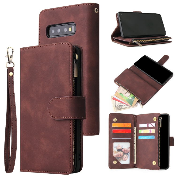 

For Galaxy S10 Multifunctional Retro Frosted Horizontal Flip Leather Case with Card Slot & Holder & Zipper Wallet & Photo Frame & Lanyard(Coffee)
