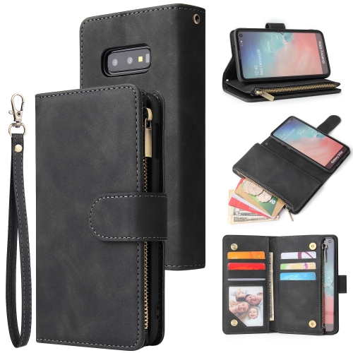 

For Galaxy S10e Multifunctional Retro Frosted Horizontal Flip Leather Case with Card Slot & Holder & Zipper Wallet & Photo Frame & Lanyard(Black)