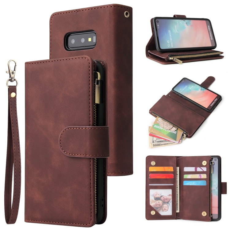 

For Galaxy S10e Multifunctional Retro Frosted Horizontal Flip Leather Case with Card Slot & Holder & Zipper Wallet & Photo Frame & Lanyard(Coffee)