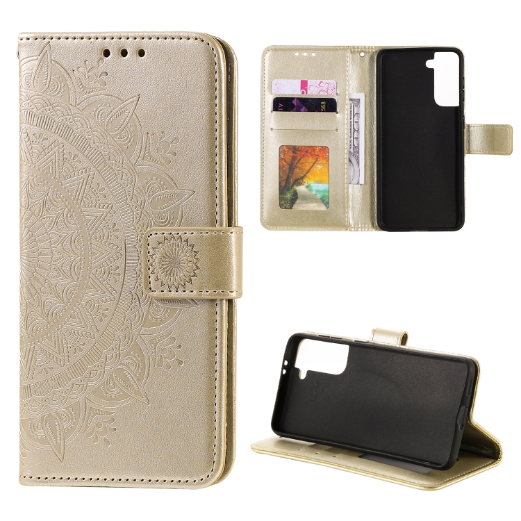 

For Samsung Galaxy S21+ 5G Totem Flower Embossed Horizontal Flip TPU + PU Leather Case with Holder & Card Slots & Wallet(Gold)