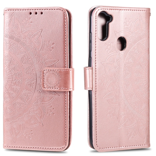 

For Samsung Galaxy A11 Totem Flower Embossed Horizontal Flip TPU + PU Leather Case with Holder & Card Slots & Wallet(Rose Gold)