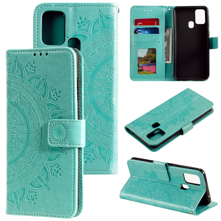 

For Samsung Galaxy M21 Totem Flower Embossed Horizontal Flip TPU + PU Leather Case with Holder & Card Slots & Wallet(Green)