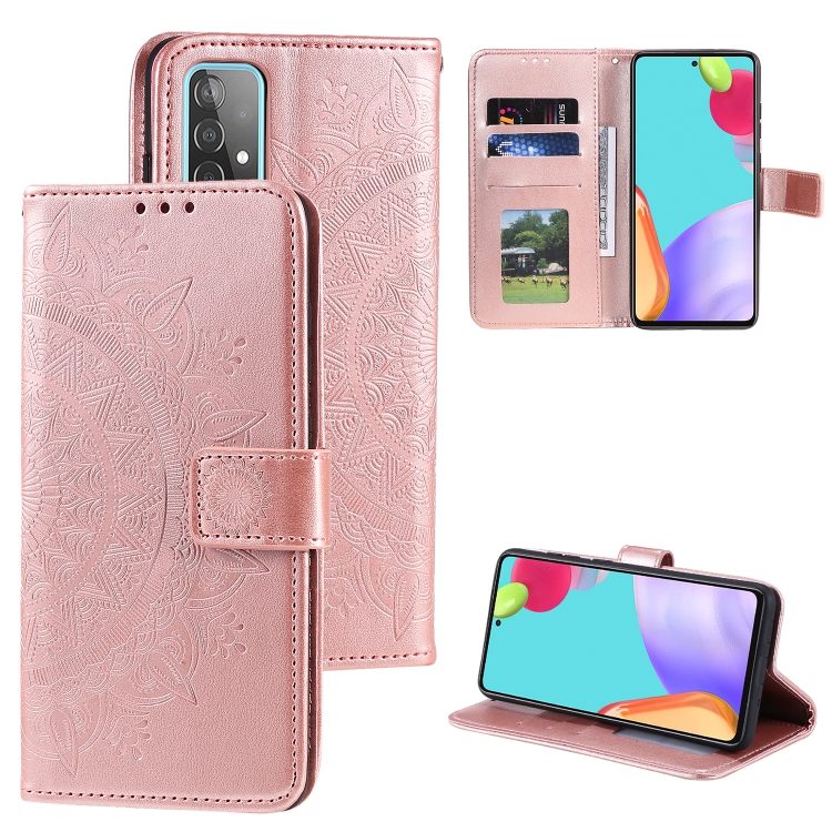 

For Samsung Galaxy A72 5G / 4G Totem Flower Embossed Horizontal Flip TPU + PU Leather Case with Holder & Card Slots & Wallet(Rose Gold)