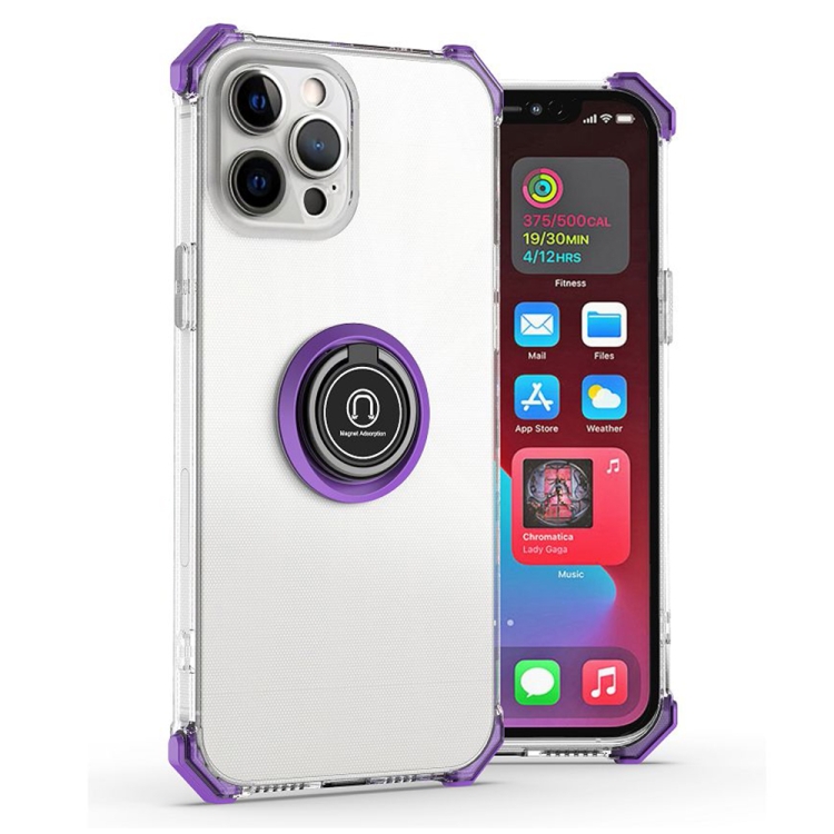

Hyun Shadow High-transparent Anti-fall TPU Protective Case with Ring Bracket For iPhone 12 Pro Max(Purple)