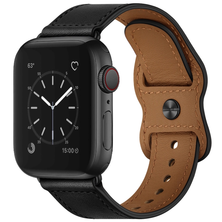 

Double Hole Leather Watchband For Apple Watch Series 6 & SE & 5 & 4 44mm / 3 & 2 & 1 42mm(Black)