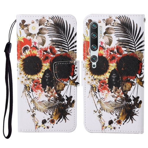 

For Xiaomi Mi Note 10 / Note 10 Pro Colored Drawing Pattern Horizontal Flip Leather Case with Holder & Card Slots & Wallet & Lanyard(Flower Skull)