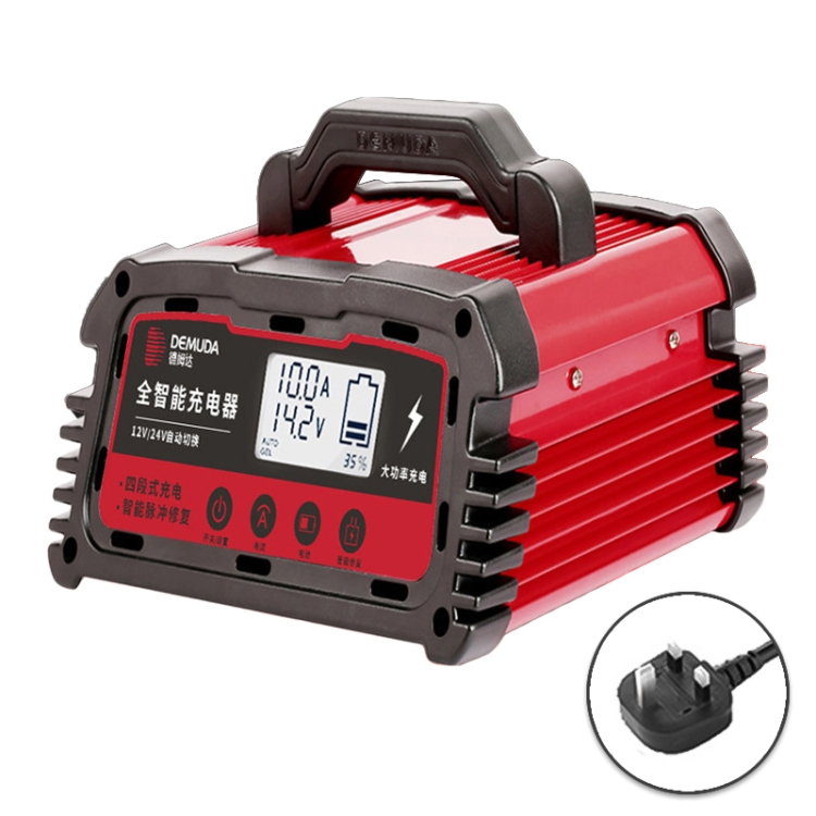 

DEMUDA DC100 10A 12V / 24V Car Battery Charger Intelligent Pulse Repair Type Lead-acid Battery, Plug Type:UK Plug(Red)