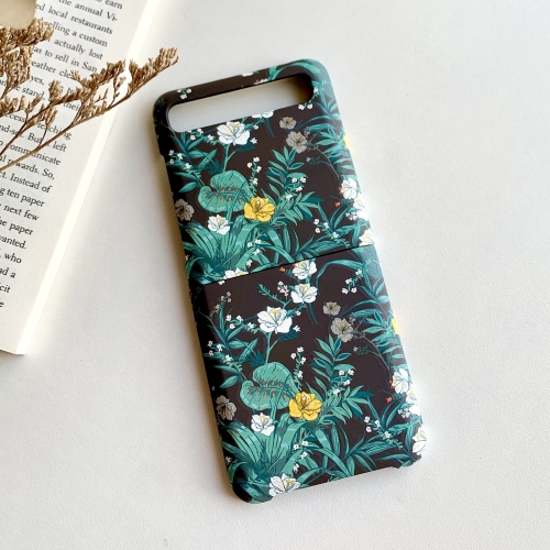 

For Samsung Galaxy Z Flip 5G / 4G Floral Pattern Folding PC Protective Case(Dark Green)