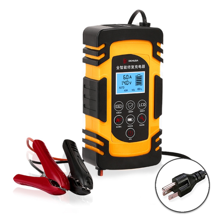 

DEMUDA DC-80 Car Battery Charger 12V/24V Intelligent Pulse Repair Type Lead-acid Battery, Plug Type:US Plug(Yellow)