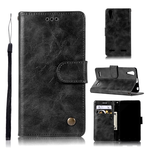 

For Lenovo A6000 Retro Copper Button Crazy Horse Horizontal Flip PU Leather Case with Holder & Card Slots & Wallet & Lanyard(Black)