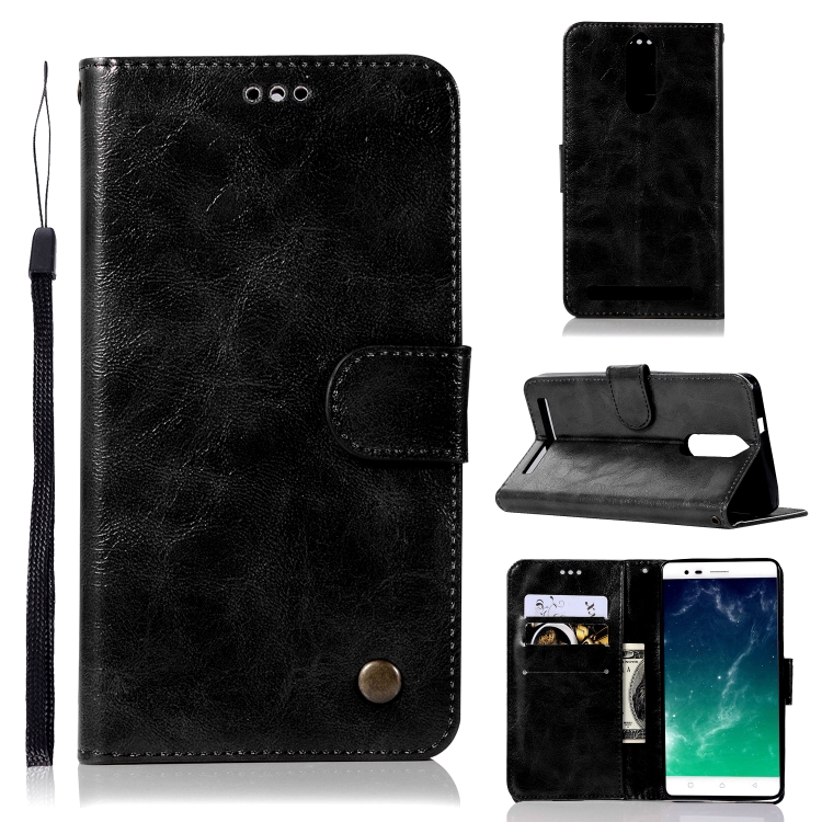 

For Lenovo K5 Note Retro Copper Button Crazy Horse Horizontal Flip PU Leather Case with Holder & Card Slots & Wallet & Lanyard(Black)