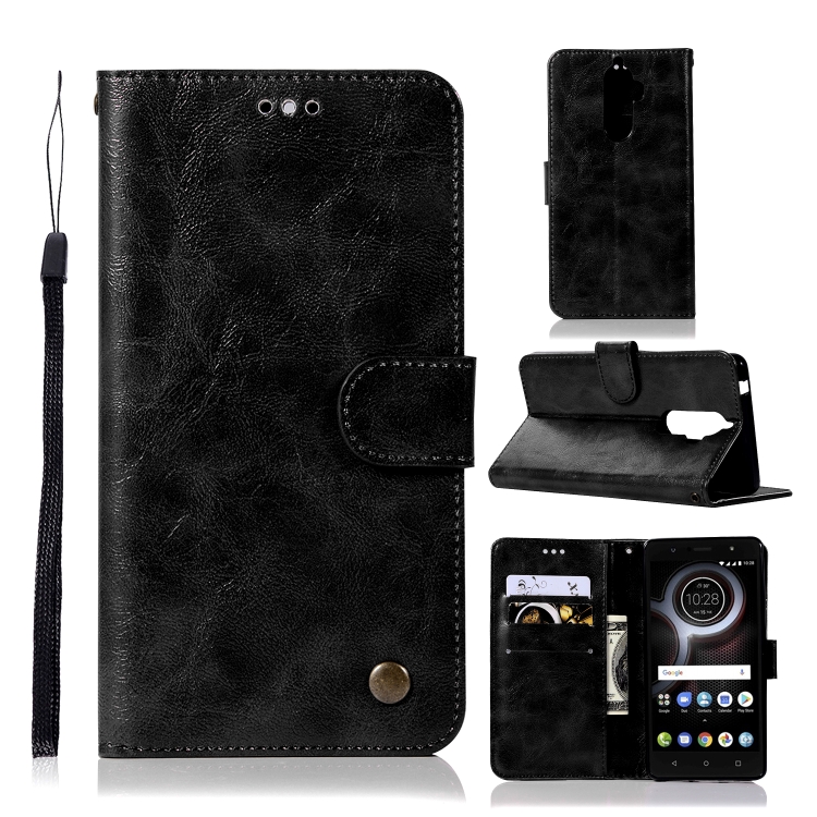 

For Lenovo K8 Note Retro Copper Button Crazy Horse Horizontal Flip PU Leather Case with Holder & Card Slots & Wallet & Lanyard(Black)
