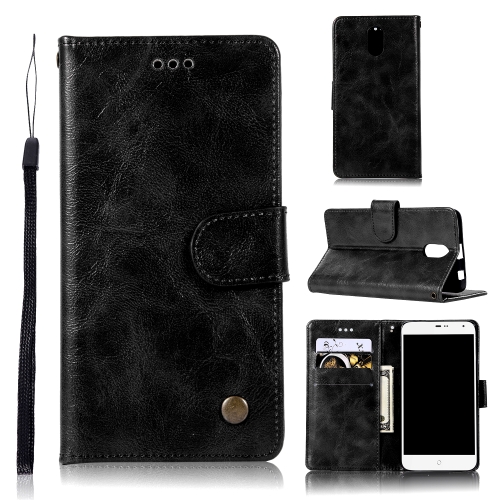 

For Lenovo Vibe P1M Retro Copper Button Crazy Horse Horizontal Flip PU Leather Case with Holder & Card Slots & Wallet & Lanyard(Black)