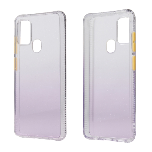 

For Samsung Galaxy A21s Gradient Shockproof TPU + Acrylic Case with Detachable Buttons(Purple)