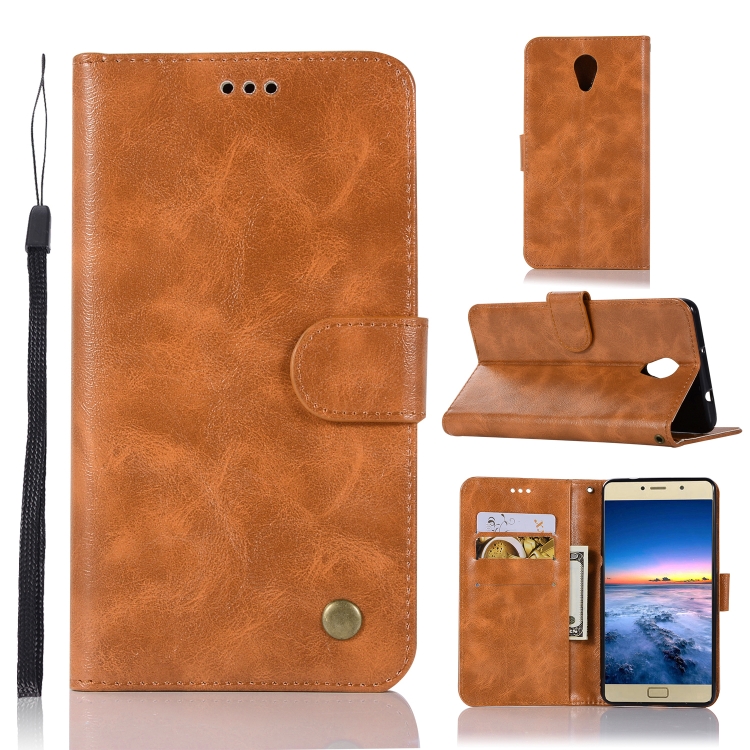 

For Lenovo Vibe P2 Retro Copper Button Crazy Horse Horizontal Flip PU Leather Case with Holder & Card Slots & Wallet & Lanyard(Gold Yellow)