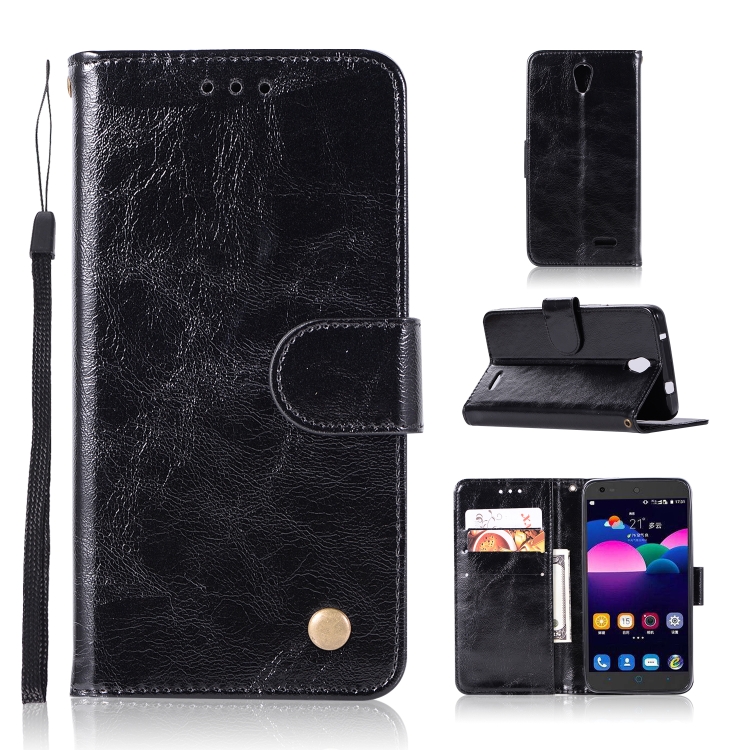 

For ZTE N9132 Retro Copper Button Crazy Horse Horizontal Flip PU Leather Case with Holder & Card Slots & Wallet & Lanyard(Black)