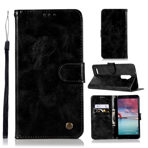 

For ZTE Zmax Pro / Z981 Retro Copper Button Crazy Horse Horizontal Flip PU Leather Case with Holder & Card Slots & Wallet & Lanyard(Black)