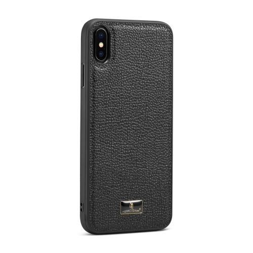 

Fierre Shann Leather Texture Phone Back Cover Case For iPhone XS / X(Lychee Black)