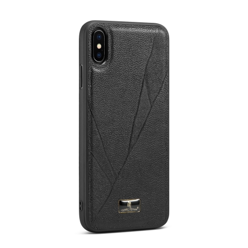 

Fierre Shann Leather Texture Phone Back Cover Case For iPhone XR(Ox Tendon Black)