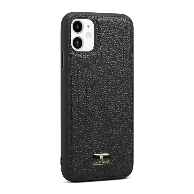 Fierre Shann Leather Texture Phone Back Cover Case For iPhone 11(Lychee Black)