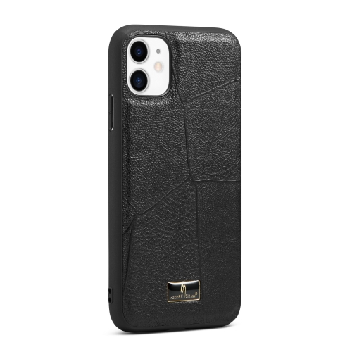 

Fierre Shann Leather Texture Phone Back Cover Case For iPhone 11(Ox Tendon Black)