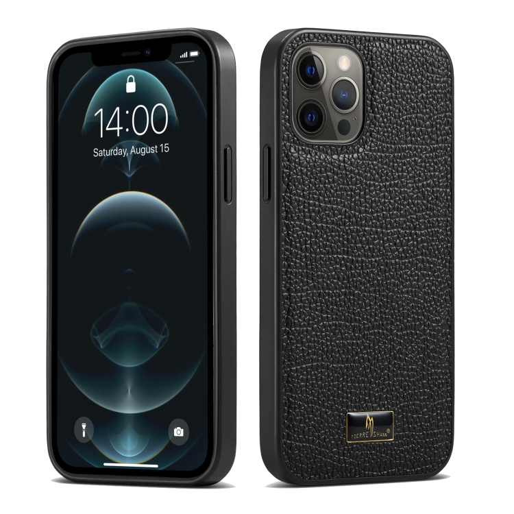 

Fierre Shann Leather Texture Phone Back Cover Case For iPhone 12 mini(Lychee Black)