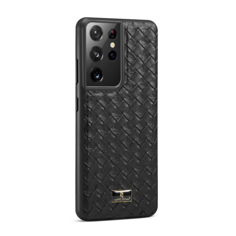 

For Samsung Galaxy S21 Ultra 5G Fierre Shann Leather Texture Phone Back Cover Case(Woven Black)